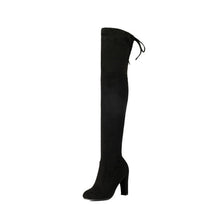 QUTAA 2017 Women Over The Knee Boots Sexy PU leather Square High Heel Women Shoes Winter Warm Motorcycle Boots Size 34-43