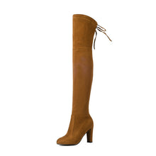 QUTAA 2017 Women Over The Knee Boots Sexy PU leather Square High Heel Women Shoes Winter Warm Motorcycle Boots Size 34-43