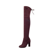 QUTAA 2017 Women Over The Knee Boots Sexy PU leather Square High Heel Women Shoes Winter Warm Motorcycle Boots Size 34-43