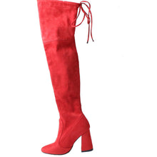QUTAA 2017 NEW Sucrb Leather  Women Over The Knee Boots  Lace Up Sexy  Hoof  Heels Women Shoes  Soild Winter Warm  Size 34-43