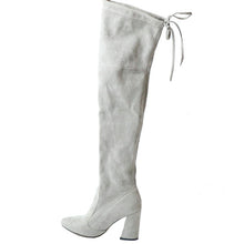 QUTAA 2017 NEW Sucrb Leather  Women Over The Knee Boots  Lace Up Sexy  Hoof  Heels Women Shoes  Soild Winter Warm  Size 34-43