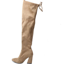 QUTAA 2017 NEW Sucrb Leather  Women Over The Knee Boots  Lace Up Sexy  Hoof  Heels Women Shoes  Soild Winter Warm  Size 34-43