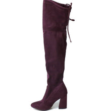 QUTAA 2017 NEW Sucrb Leather  Women Over The Knee Boots  Lace Up Sexy  Hoof  Heels Women Shoes  Soild Winter Warm  Size 34-43